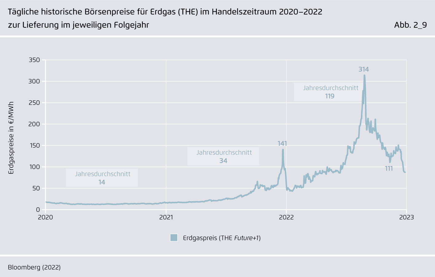 Preview for Tägliche historische Börsenpreise für Erdgas (THE) im Handelszeitraum 2020–2022 zur Lieferung im jeweiligen Folgejahr